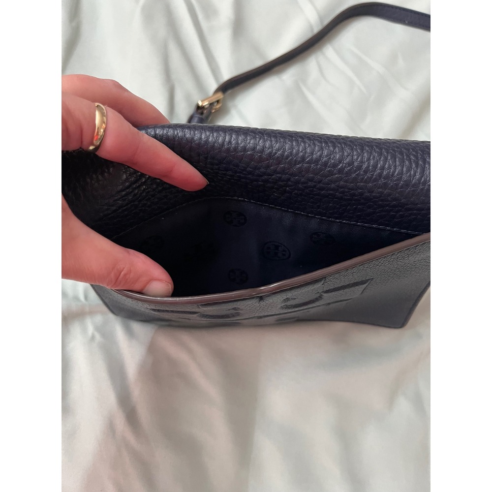 Tory Burch Britten Combo Crossbody Bag Navy Blue Pebbled Leather Luxury - Picture 5 of 8
